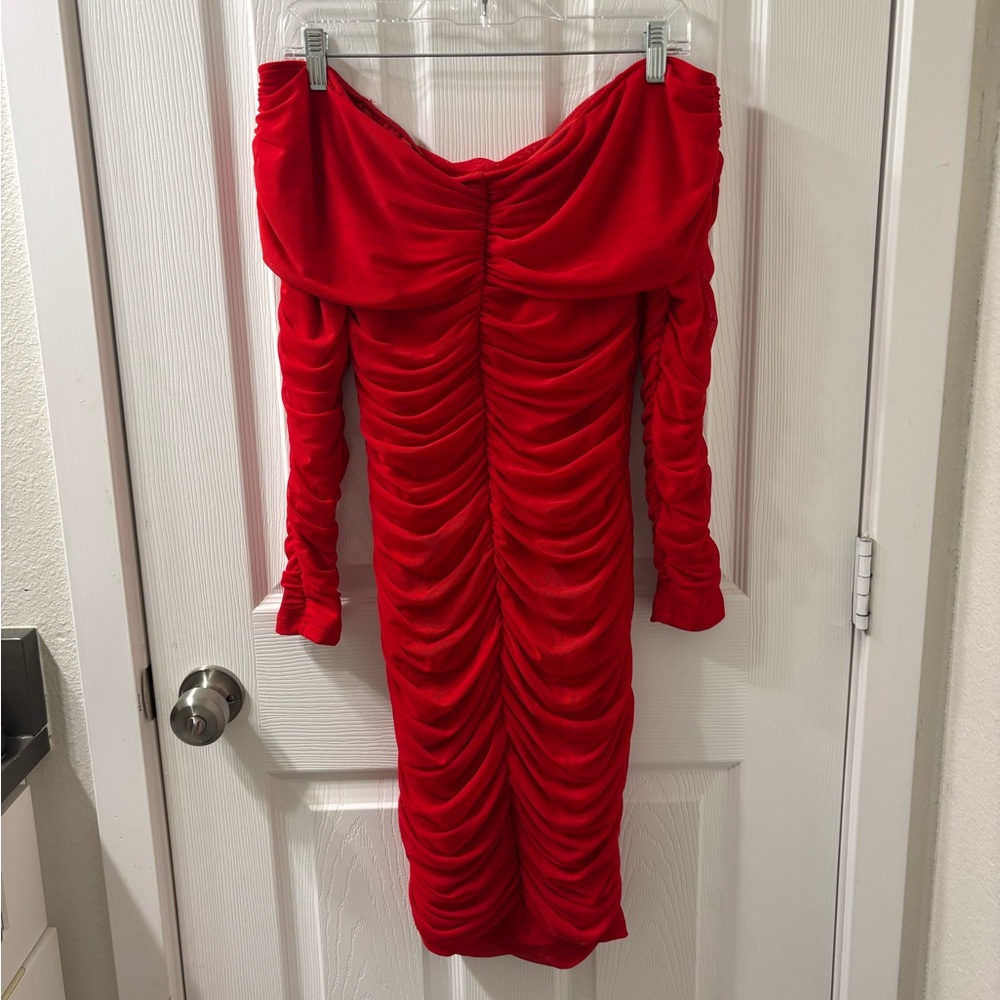 Elegant Red Off-Shoulder Midi Dress